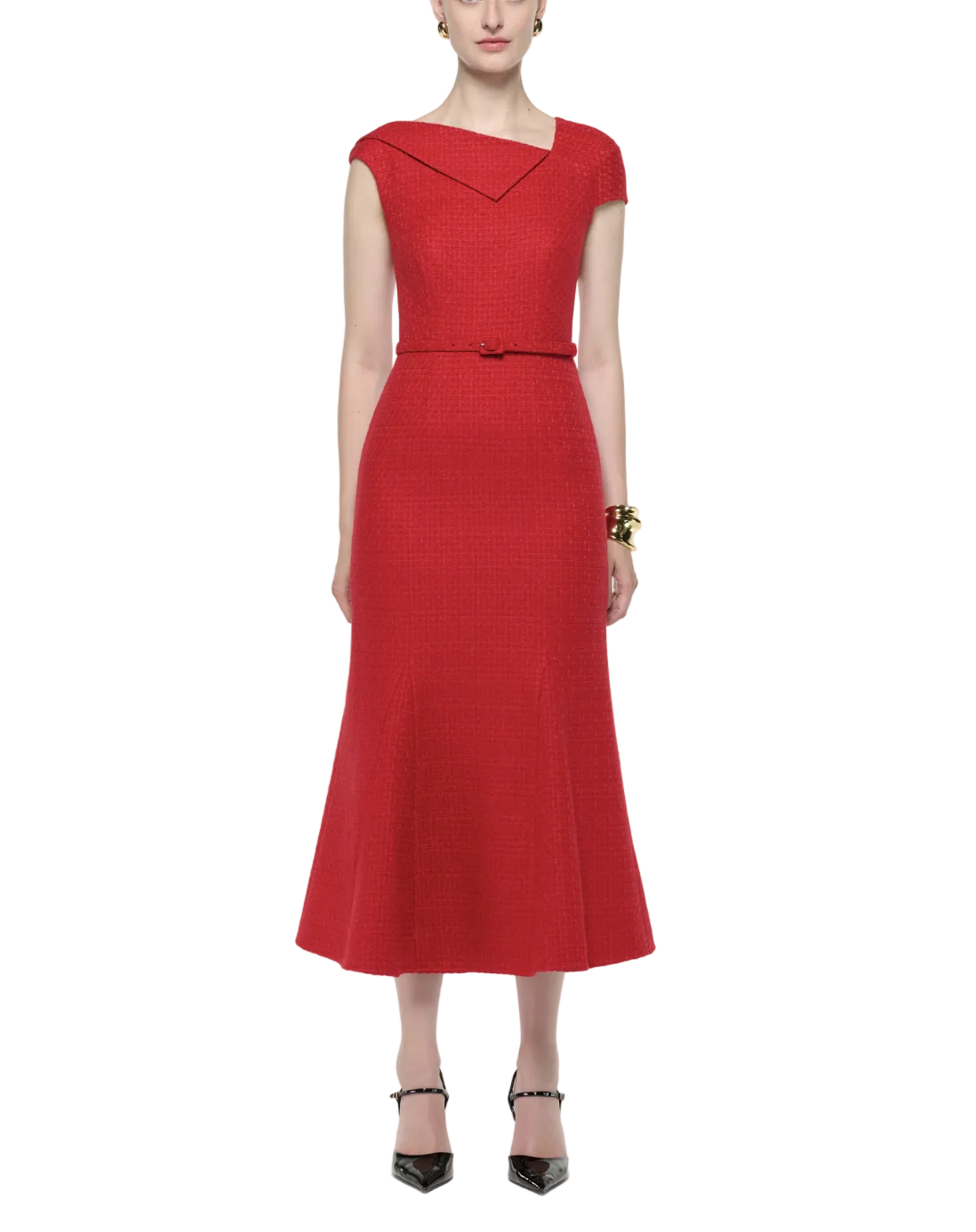 Asymetric Collar Midi Dress