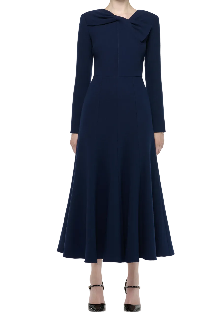 Asymmetric Bow Neckline Midi Dress