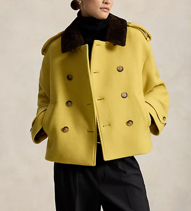 Shearling-Collar Wool Coat