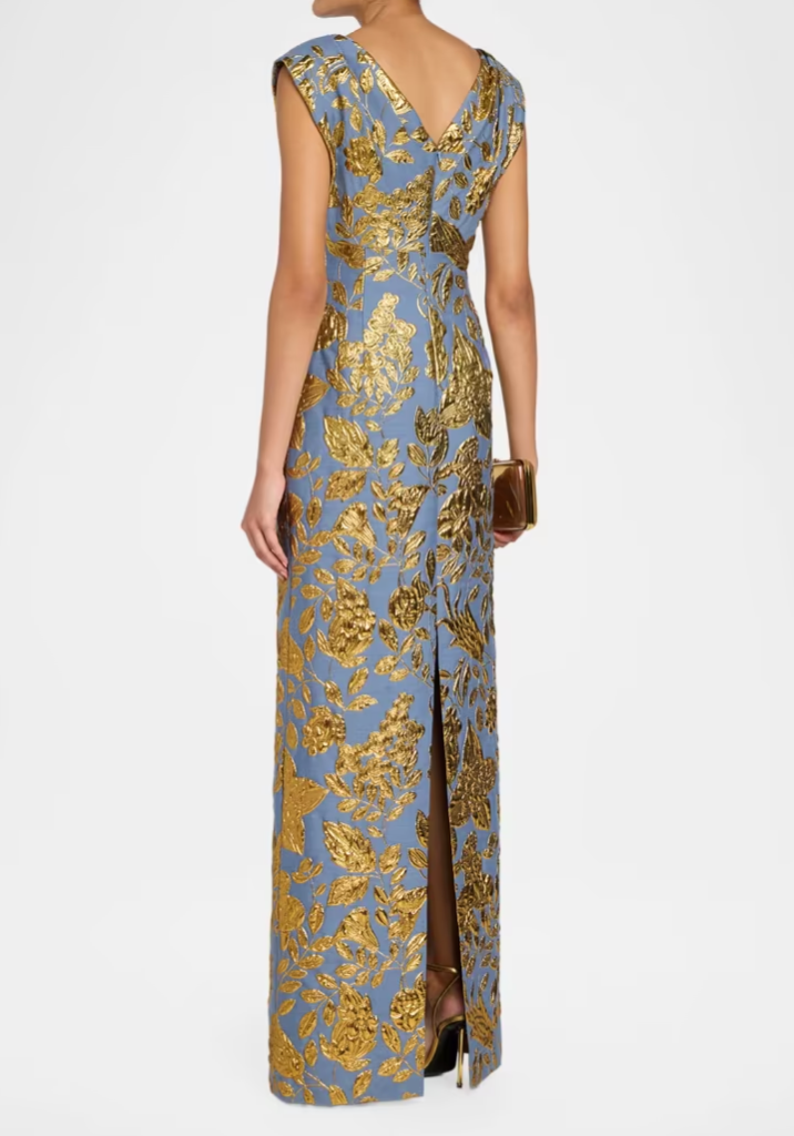 Floral Fil Coupe V-Neck Gown