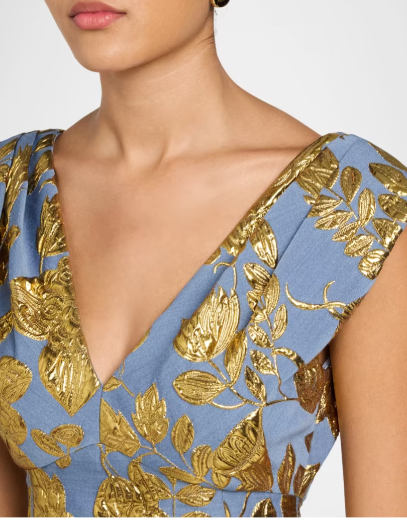 Floral Fil Coupe V-Neck Gown