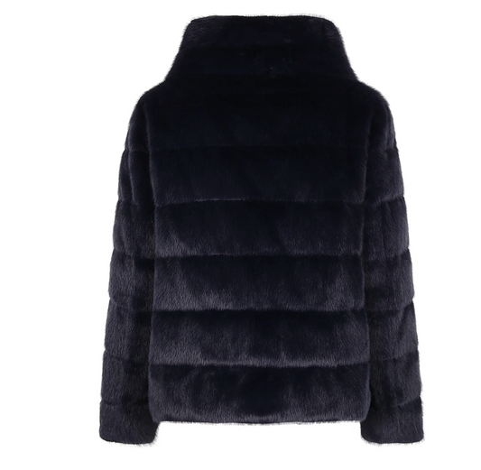 Zip Up High Neck Faux Fur Jacket