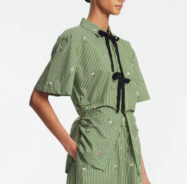 Embroidered Striped Bow Front Shirt - The Lake Forest Shop