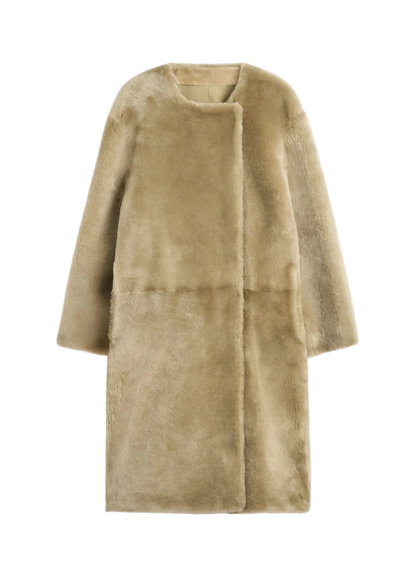 Collarless Shearling Coat