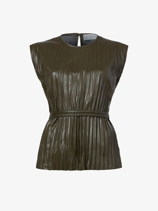 Lyra top in faux leather - Dark Fern