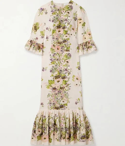 Halliday Ruffled Floral-Print Midi Dress