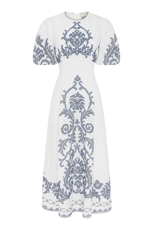 Hazel  Embroidered Midi Dress