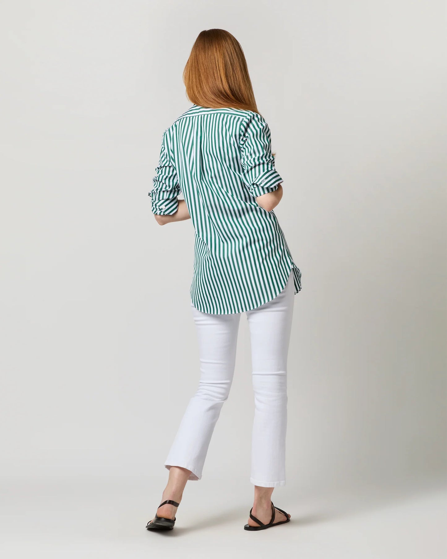 Green Awning Stripe Poplin Boyfriend Shirt