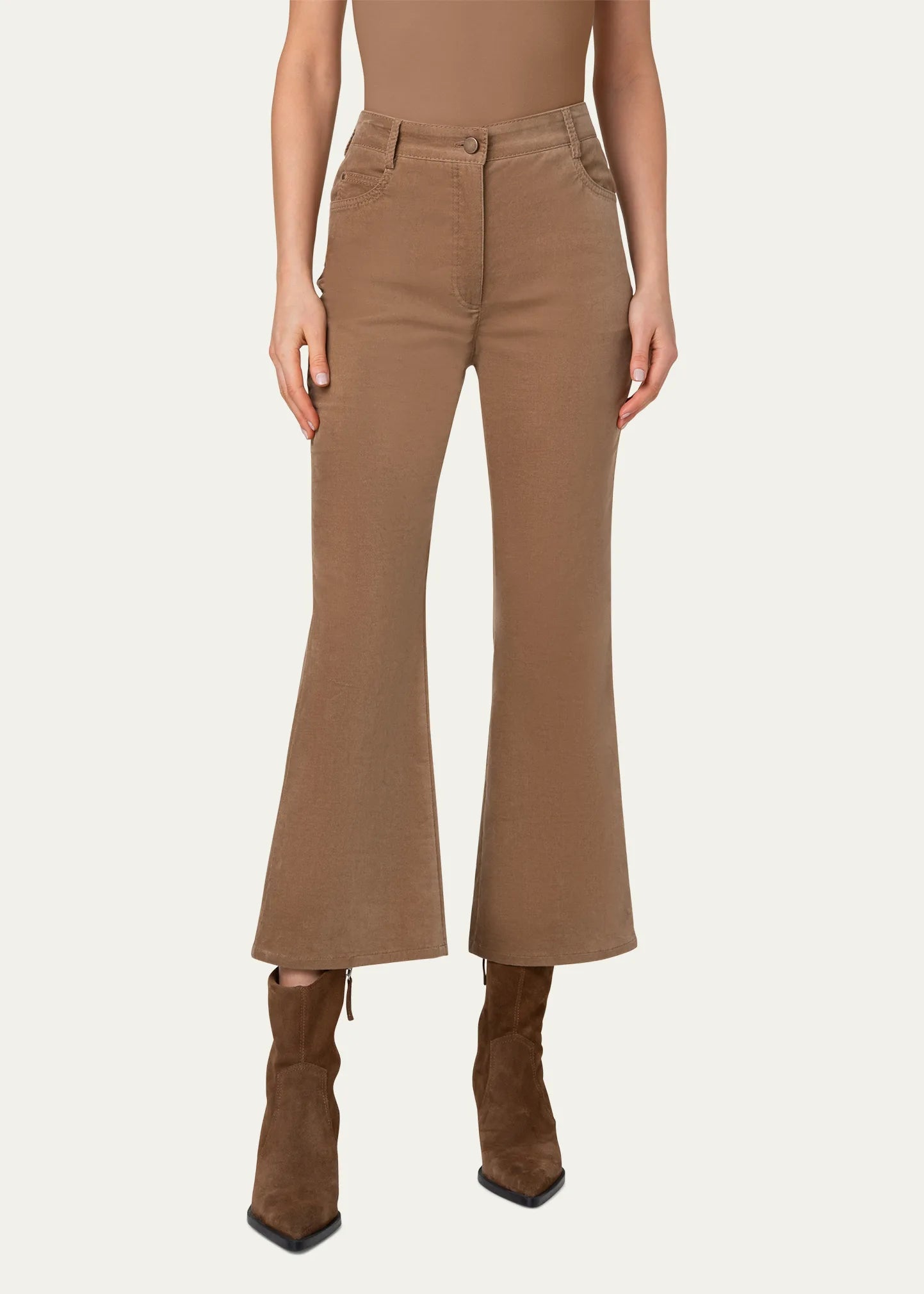 Akris Punto Cali Flared Velvet Cropped Pants Caramel