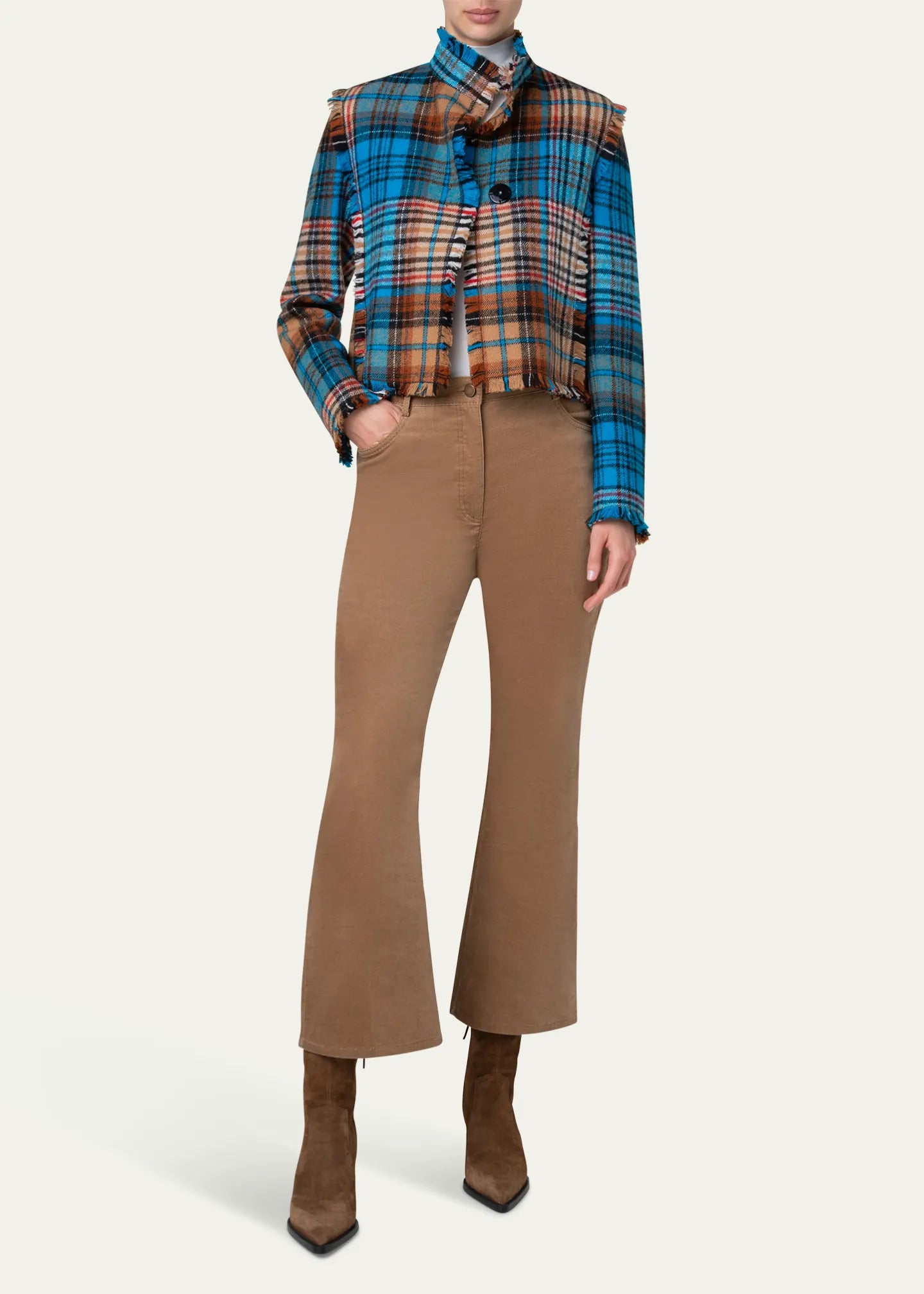 Akris Punto Tartan Wool Tweed Crop Jacket