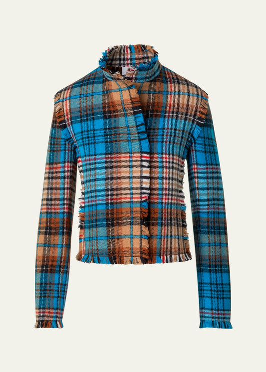 Akris Punto Tartan Wool Tweed Crop Jacket