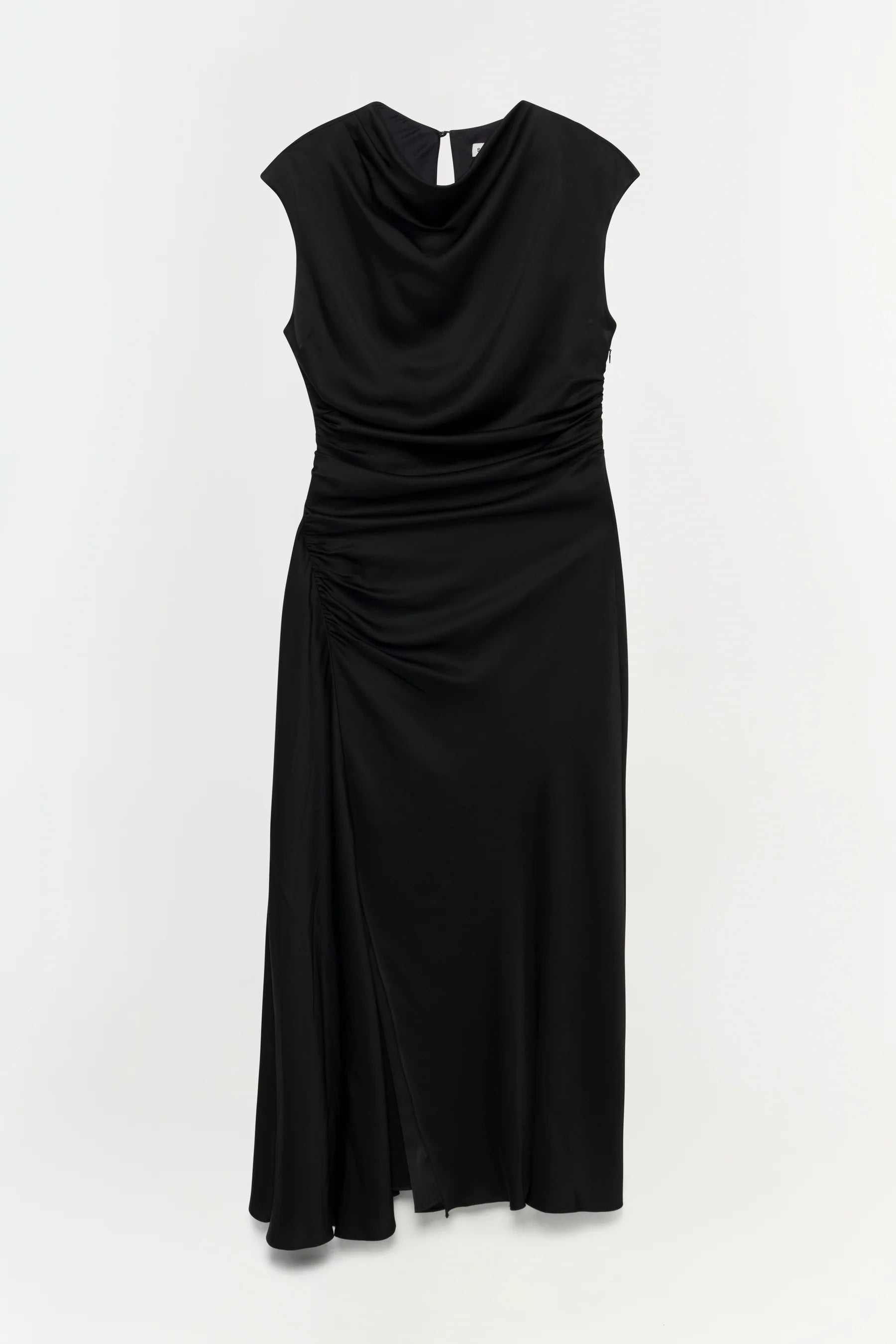 Burke short sleeve draped midi dress - BLACK - The Lake Forest Shop