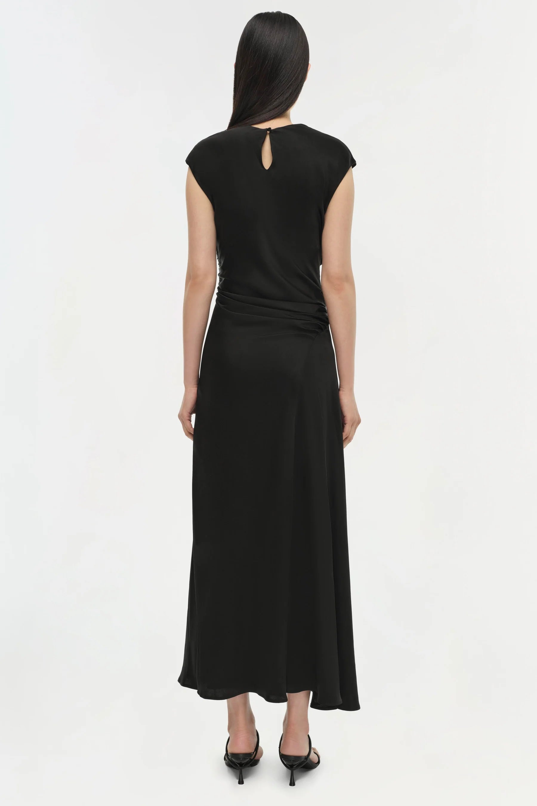 Burke short sleeve draped midi dress - BLACK - The Lake Forest Shop