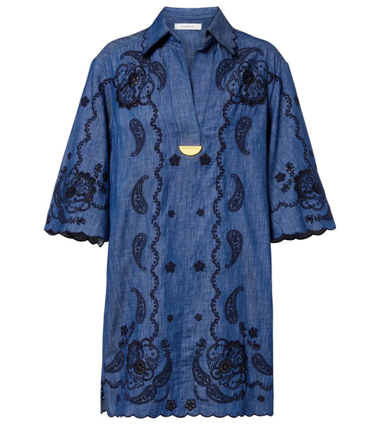 Aster Embroidered Denim Mini Dress - The Lake Forest Shop