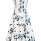 Mara Dress in Blue Dahlia Floral Print Taffeta Faille