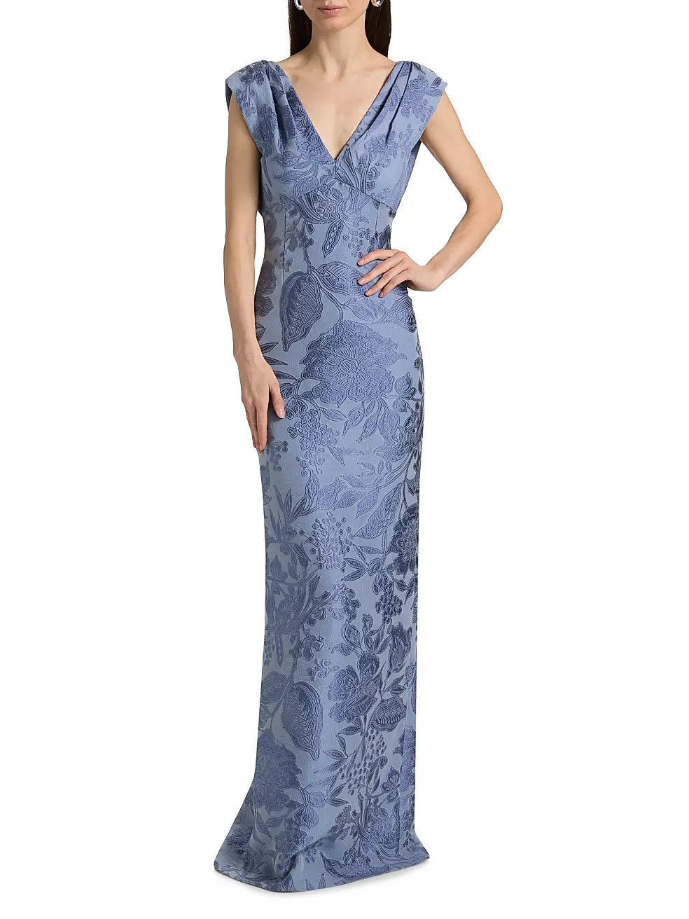 Floral Fil Coupe V-Neck Gown