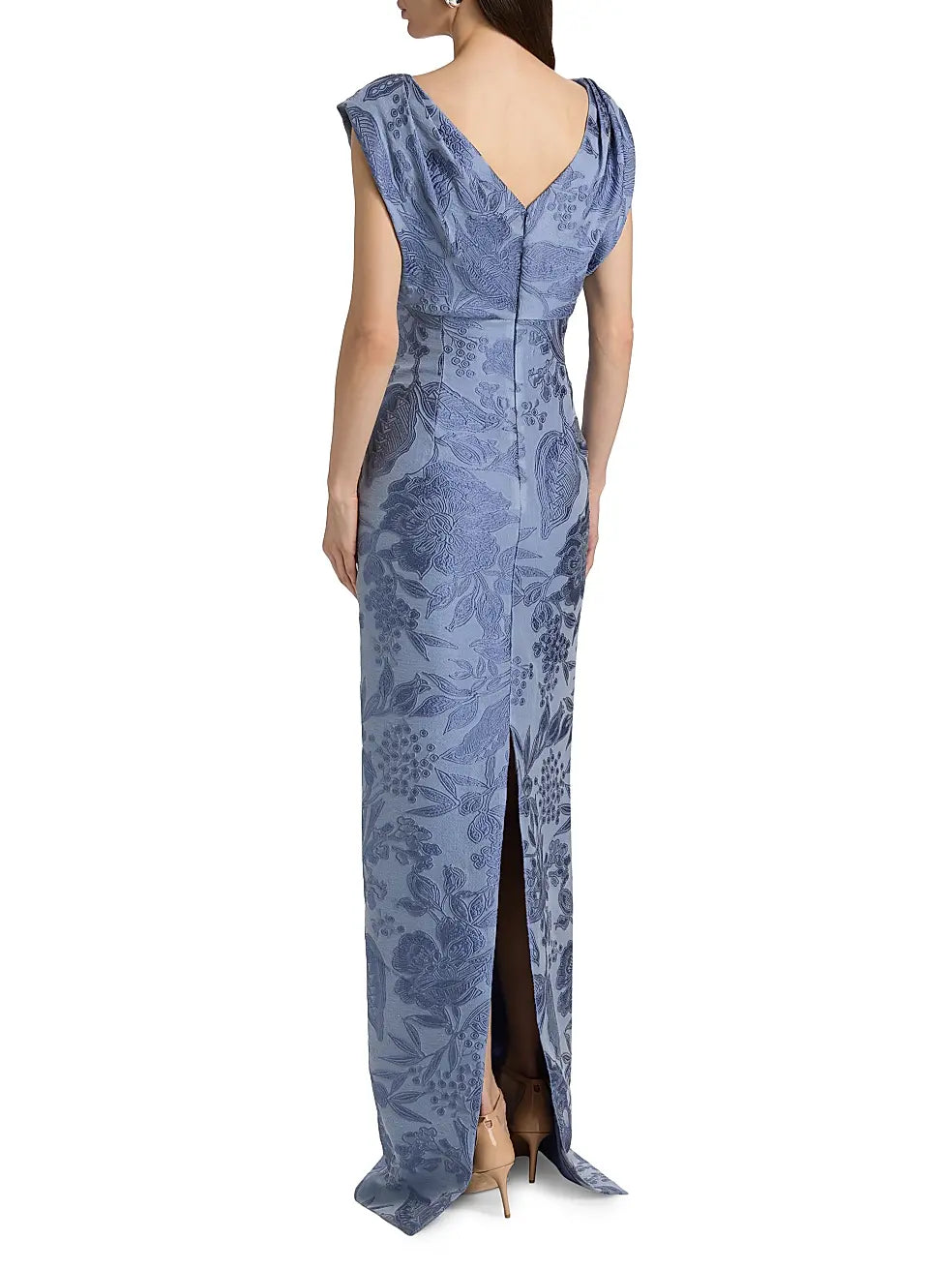 Floral Fil Coupe V-Neck Gown