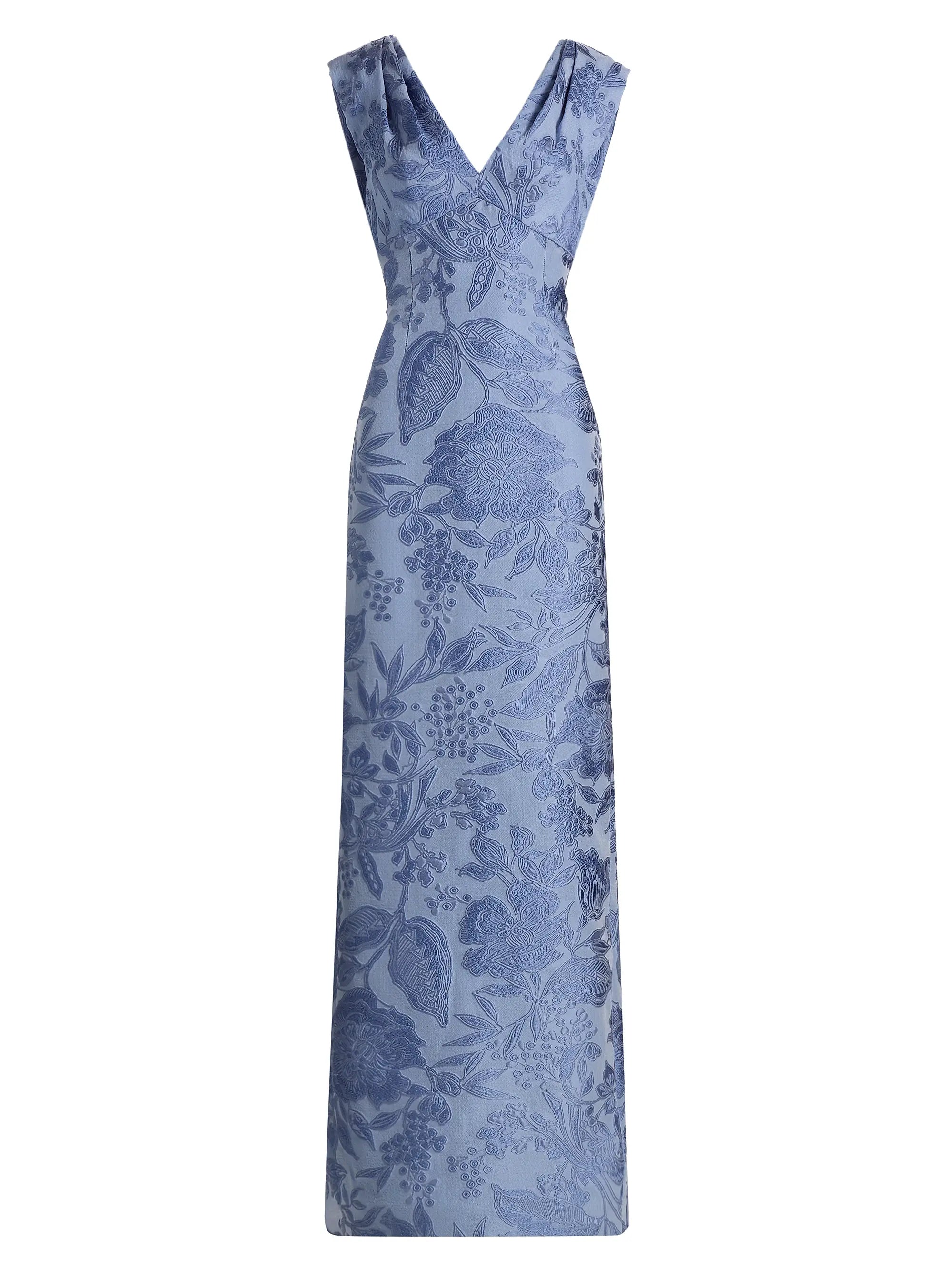 Floral Fil Coupe V-Neck Gown