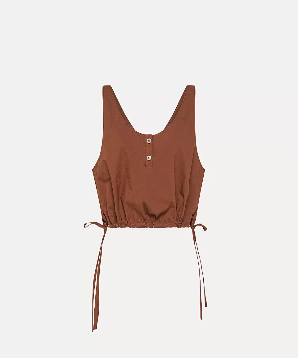 Sleeveless Cotton Poplin Top Cioccolato