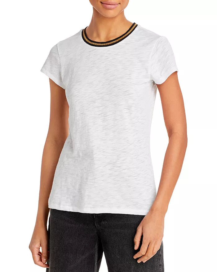 Metallic trim short sleeve tee - white/gold