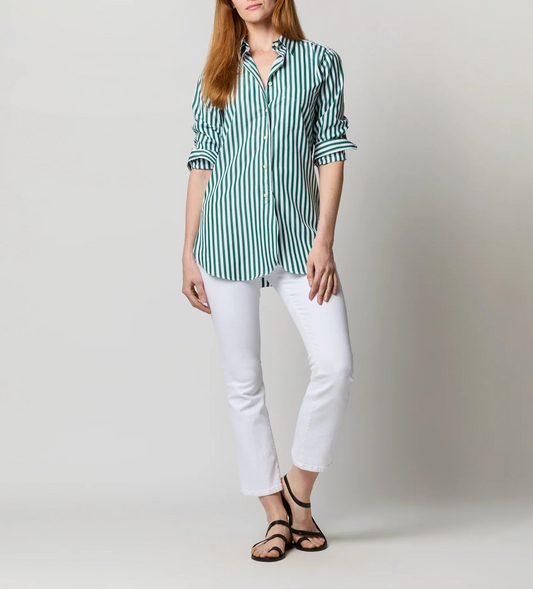 Green Awning Stripe Poplin Boyfriend Shirt