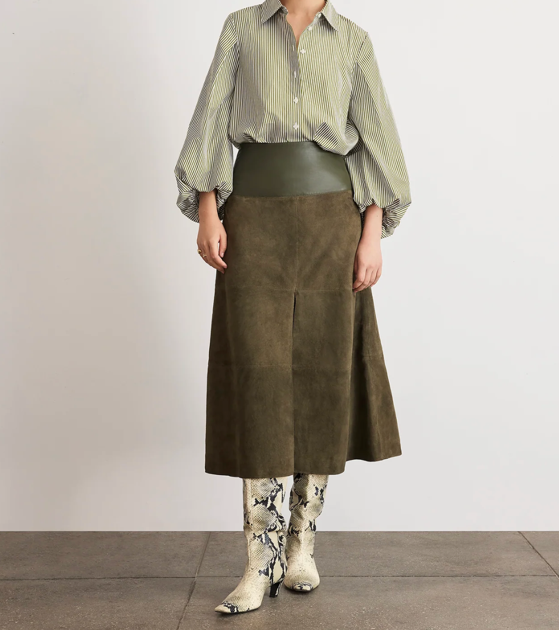 green suede skirt