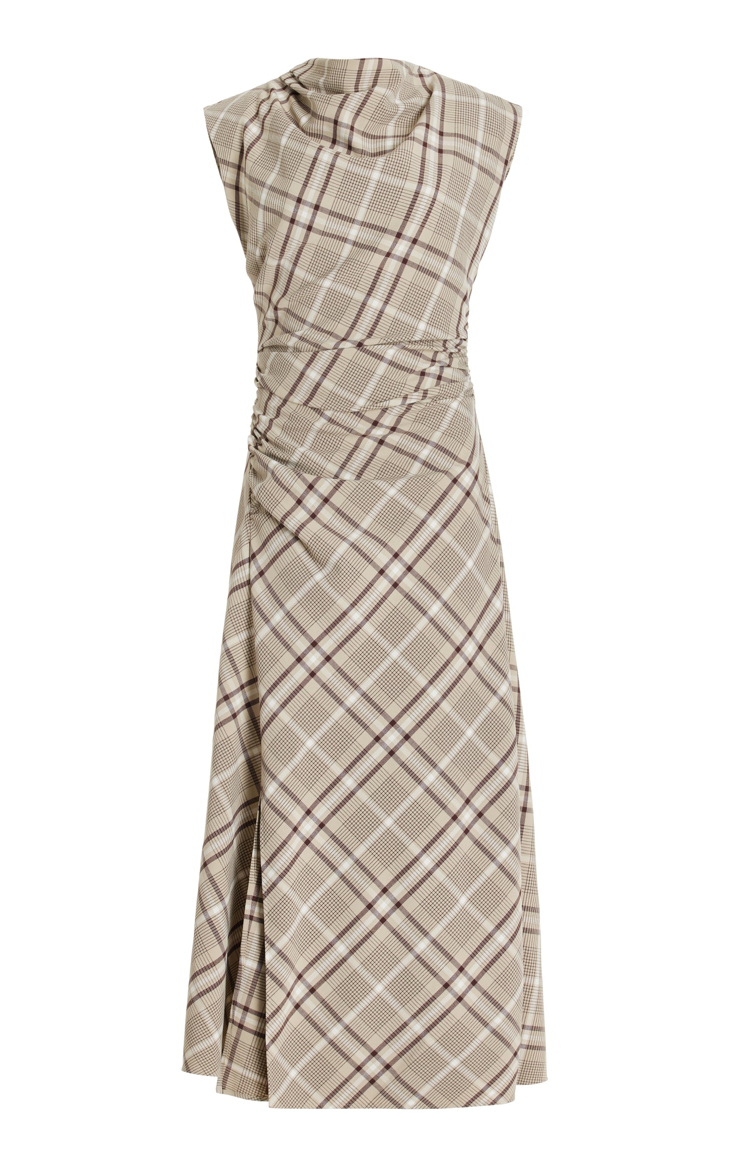 Simkhai Burke short sleeve draped midi dress - Sand Plaid