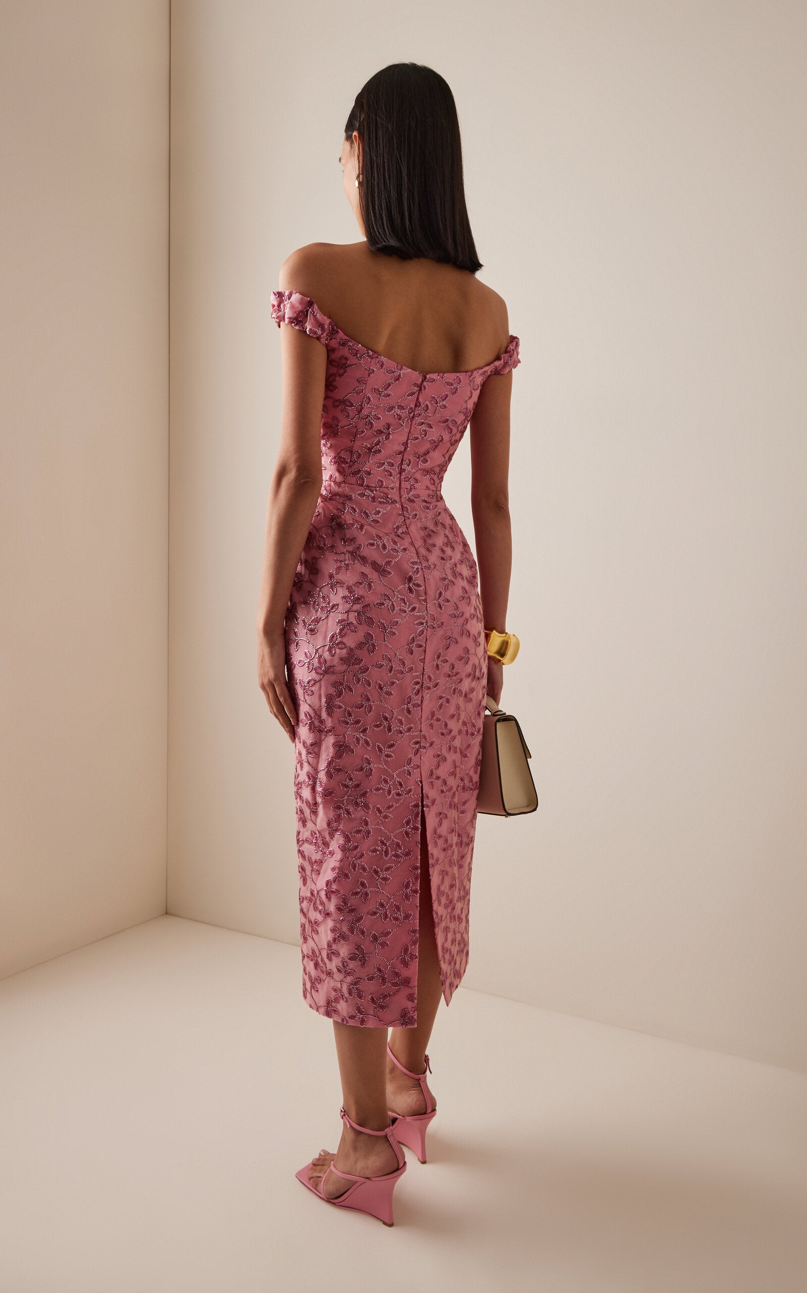 amina midi dress in pink Amina Floral Midi Dress