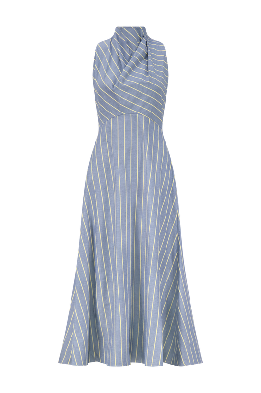 Striped Heathered Draped Halter Dress - The Lake Forest Shop