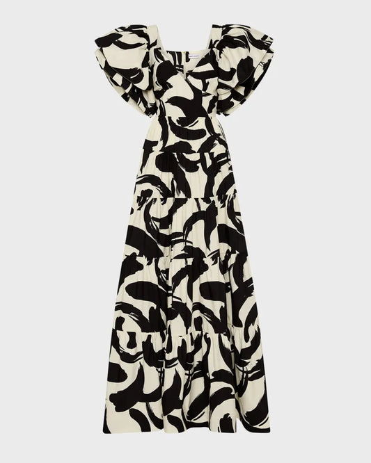 Pompidou Tiered Brushstroke-Print Maxi Dress