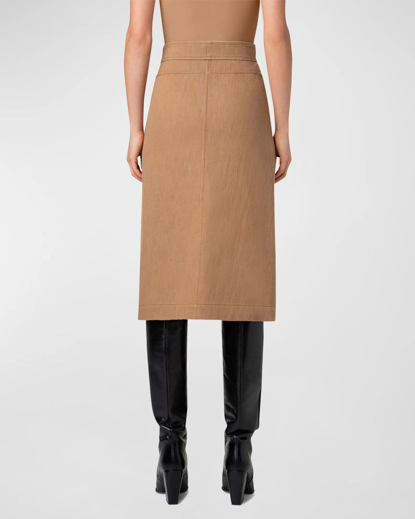 Akris punto Washed Denim A-Line Midi Skirt Caramel