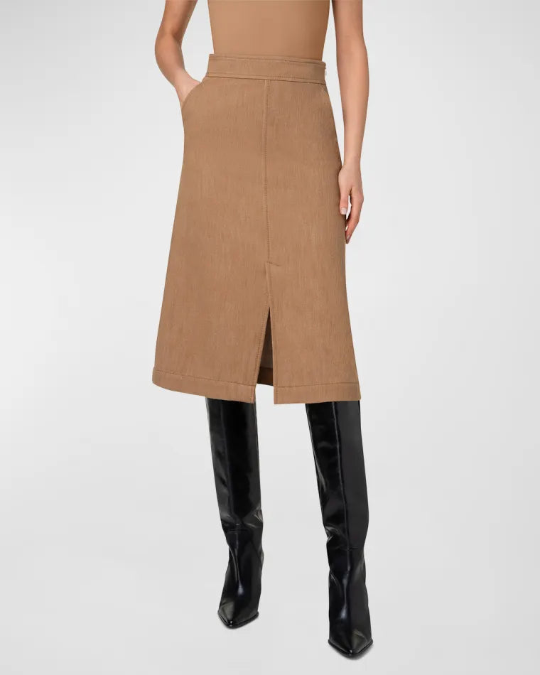 Akris punto Washed Denim A-Line Midi Skirt Caramel