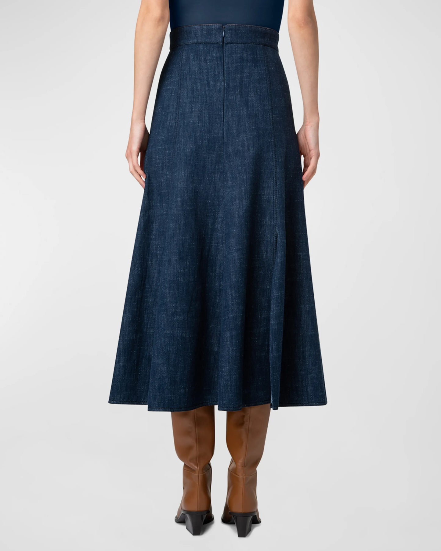 Akris punto Winter Denim Flared A-Line Midi Skirt