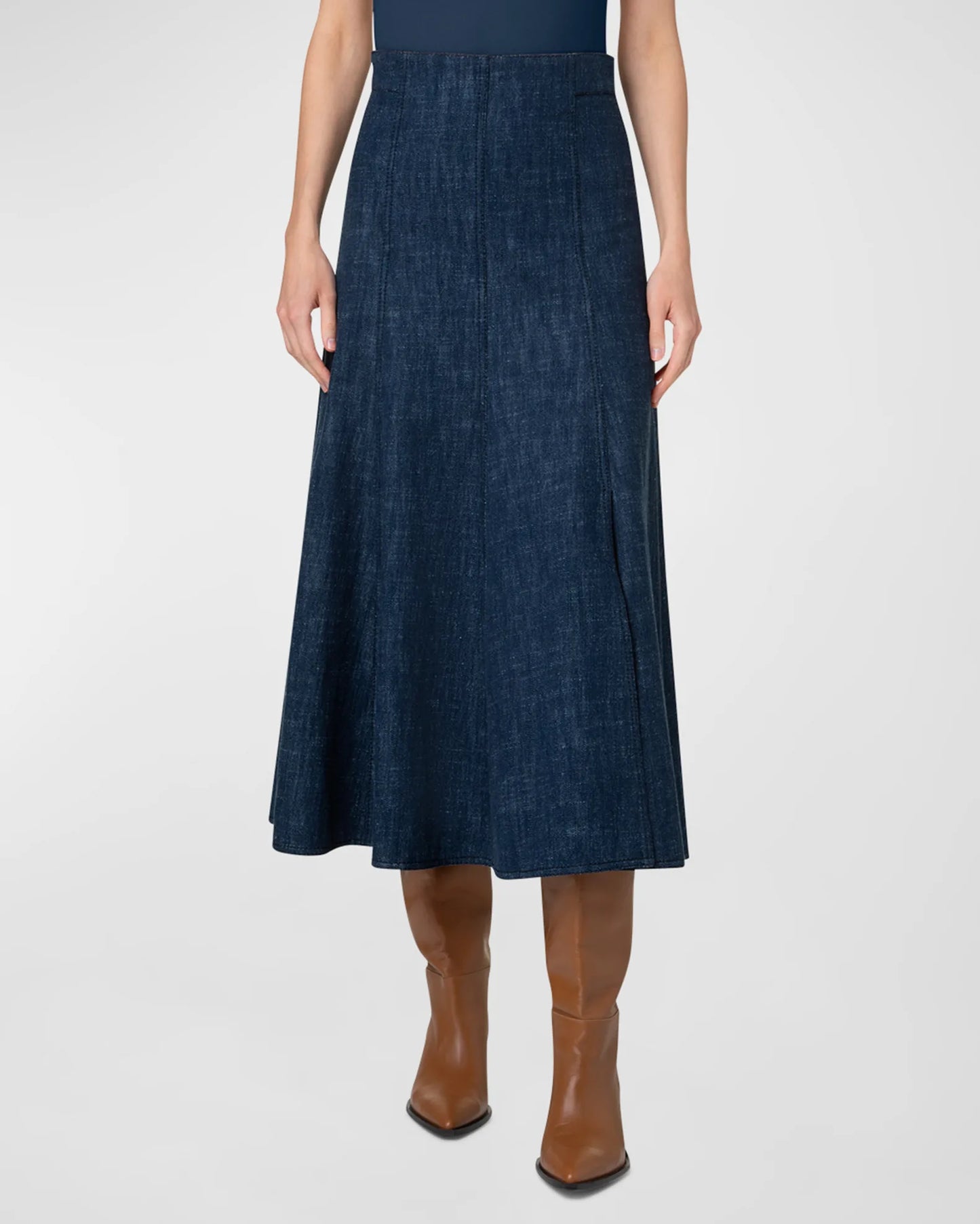 Akris punto Winter Denim Flared A-Line Midi Skirt