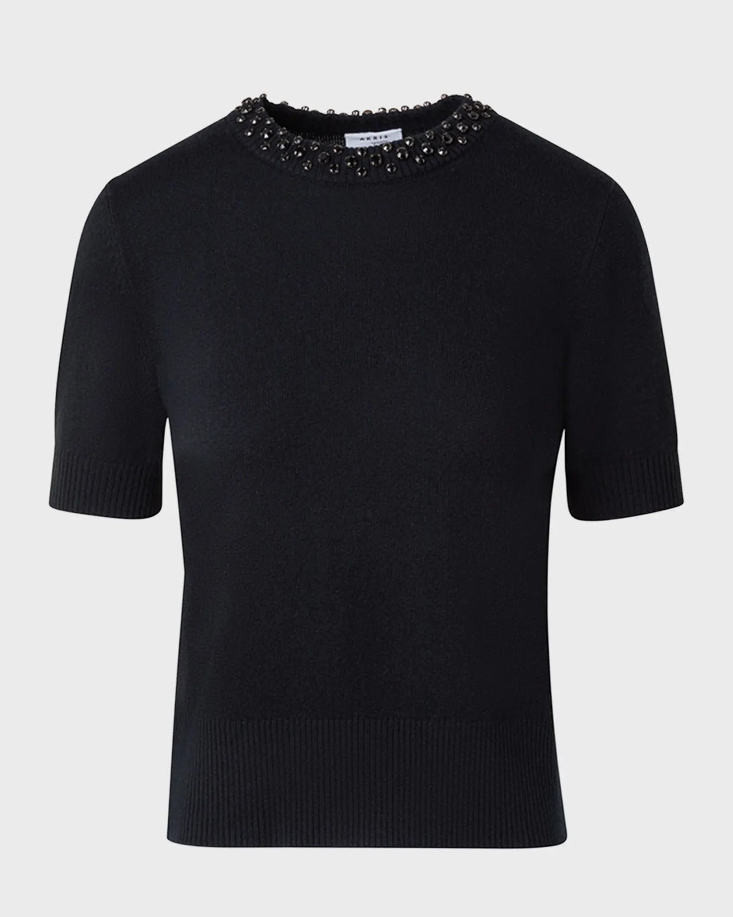 Akris punto Crystal Studs Short-Sleeve Cashmere-Wool Sweater