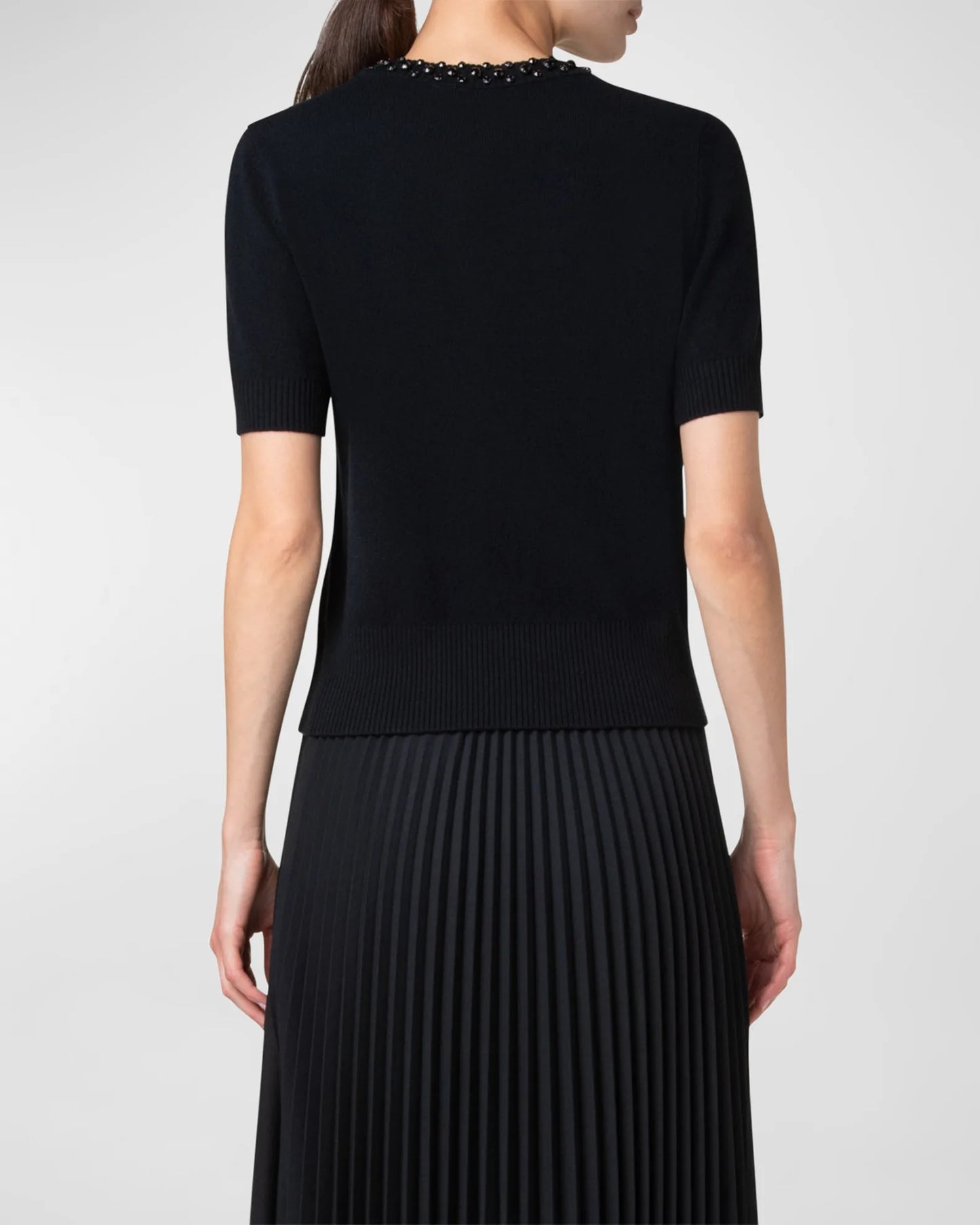 Akris punto Crystal Studs Short-Sleeve Cashmere-Wool Sweater