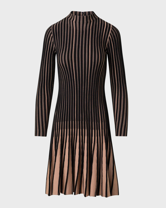 Akris Punto Ribbed Fit and Flare Dress Black/Caramel