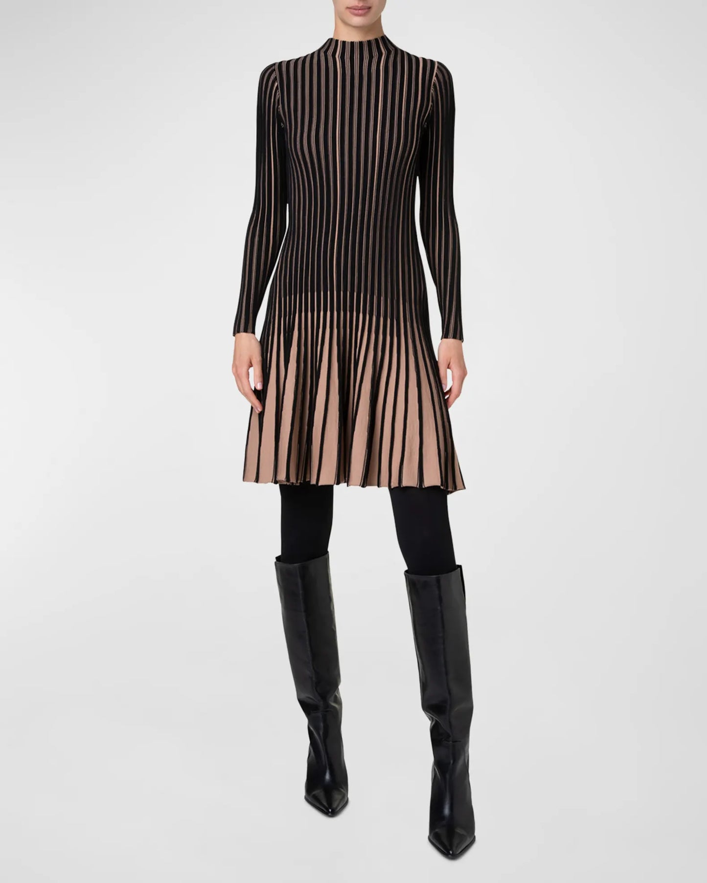 Akris Punto Ribbed Fit and Flare Dress Black/Caramel