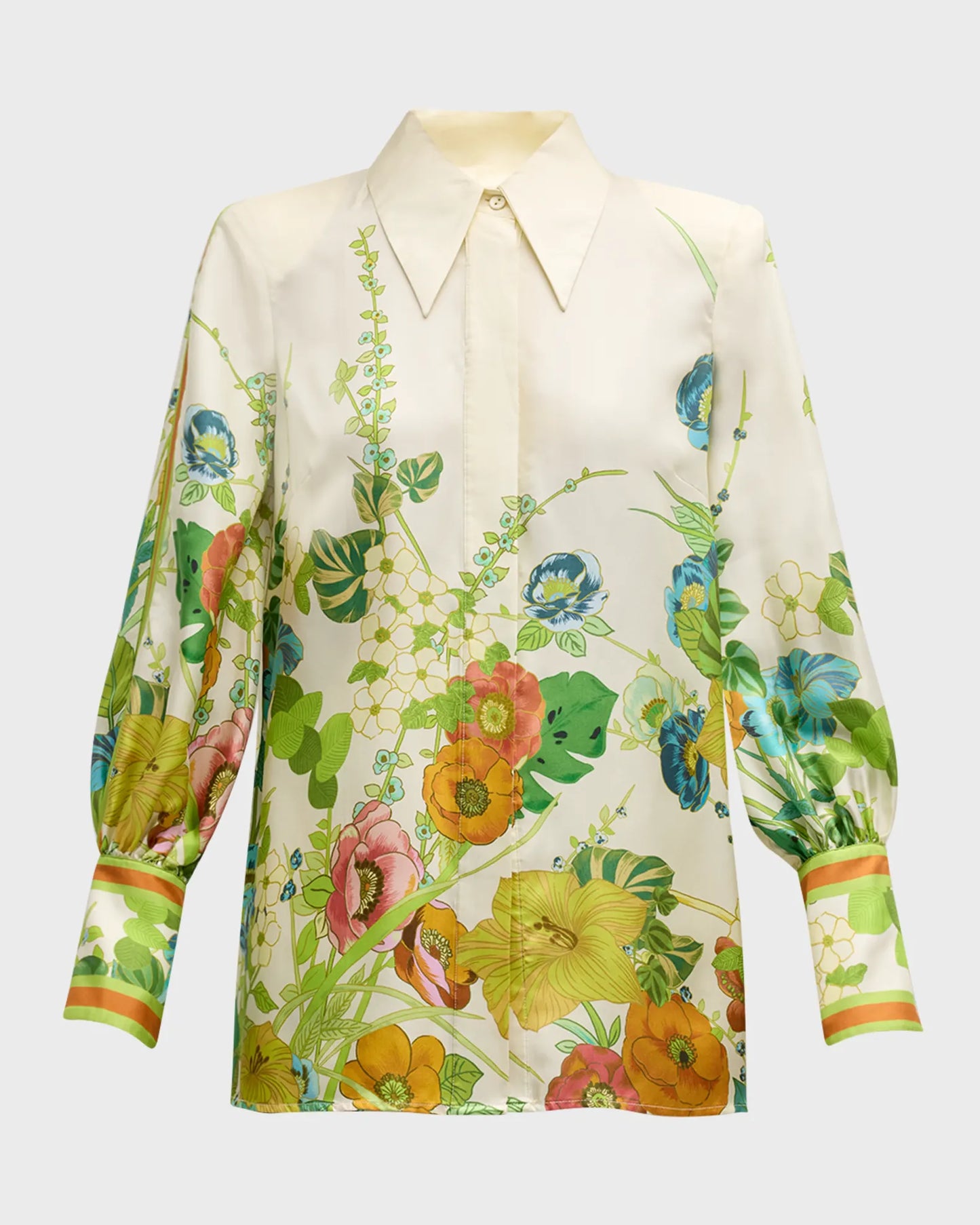 Constance Back Ribbon-Tie Floral Silk Shirt