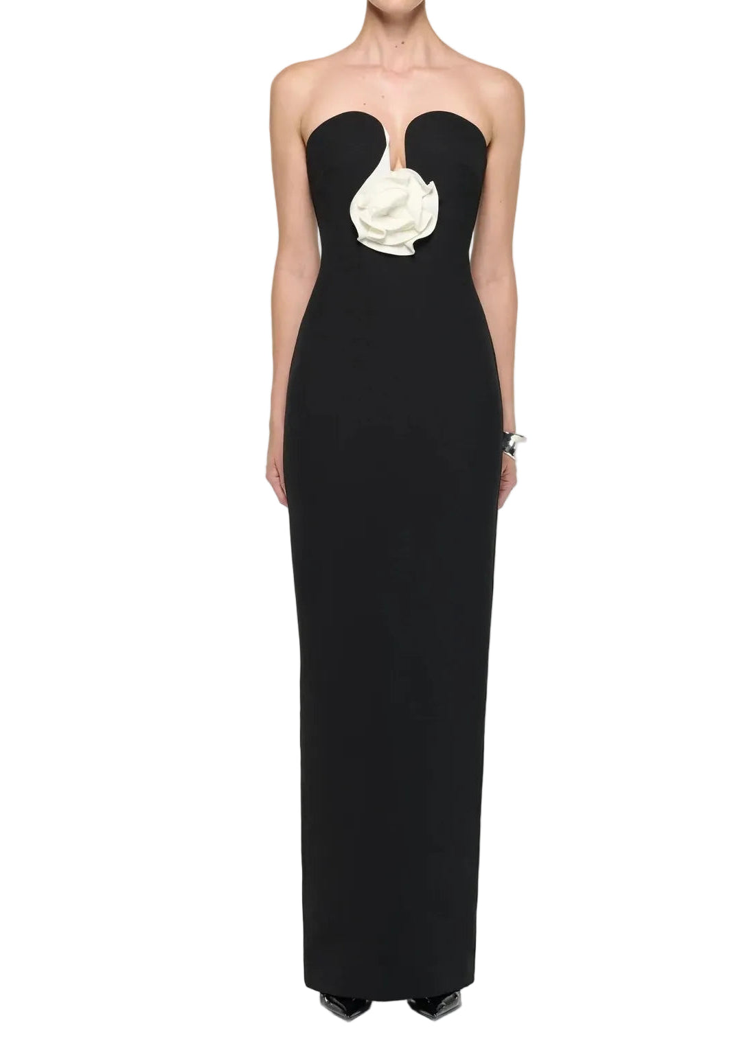 Strapless Monochrome Flower Gown