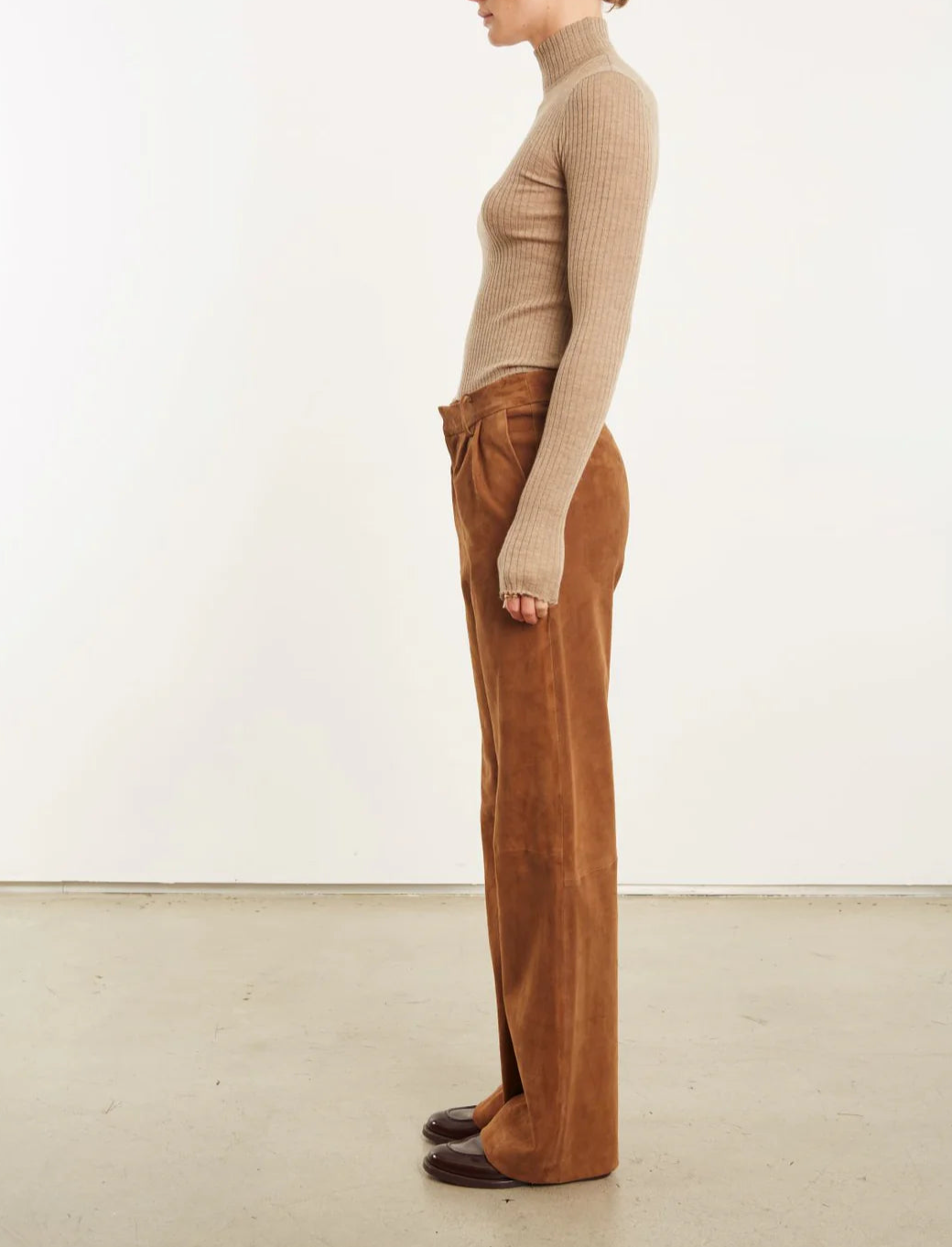 SPRWMN Dark Cognac Suede Straight Leg Trouser