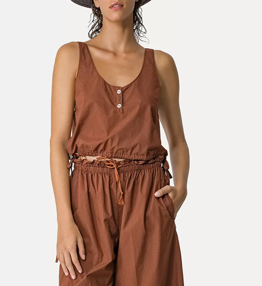 Sleeveless Cotton Poplin Top Cioccolato