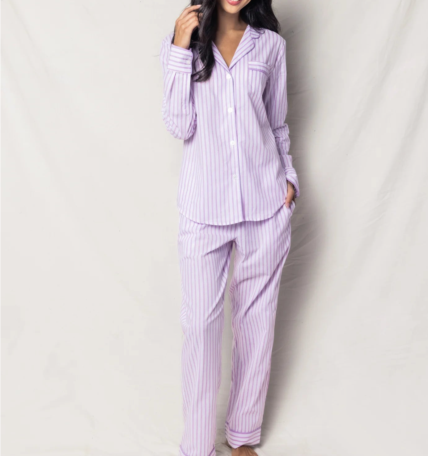 Petite Plume Pajama Set in French Ticking Lavender