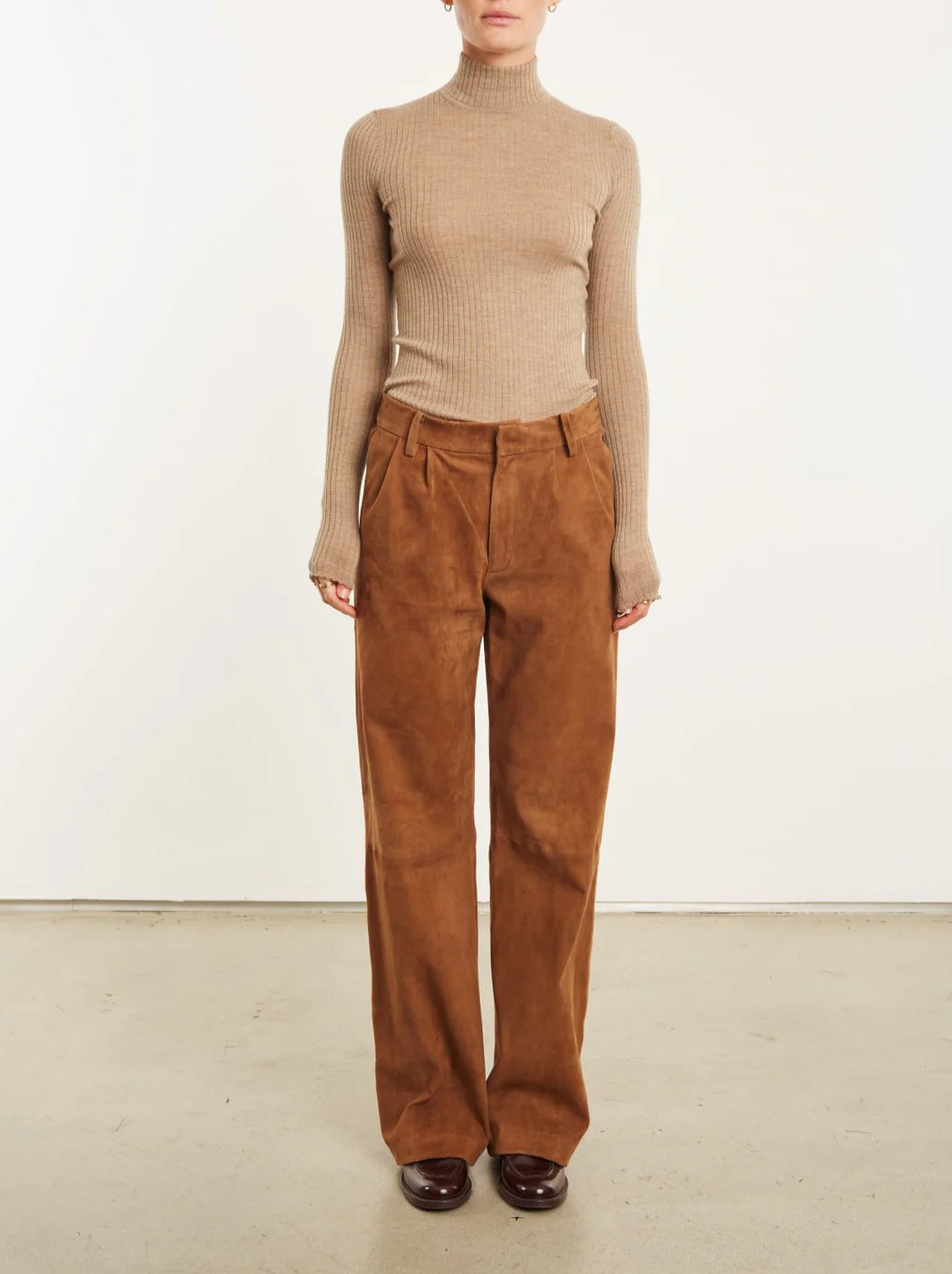 SPRWMN Dark Cognac Suede Straight Leg Trouser