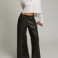 SPRWMN Black Leather Wide Leg Trousers