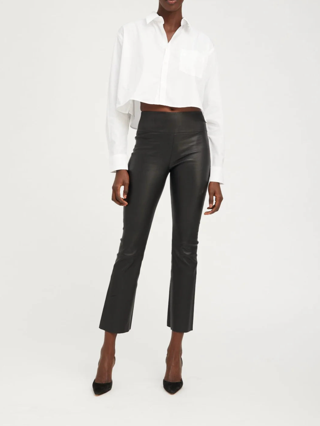 SPRWMN Black Leather Ankle Flare Pant