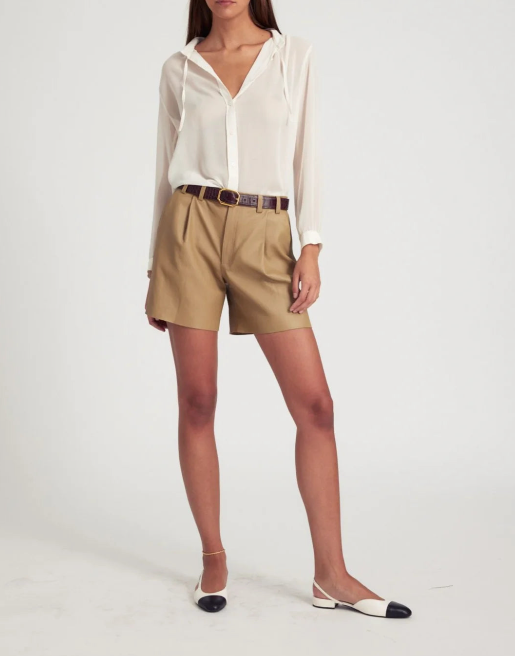 SPRWMN Khaki Leather Trouser Shorts