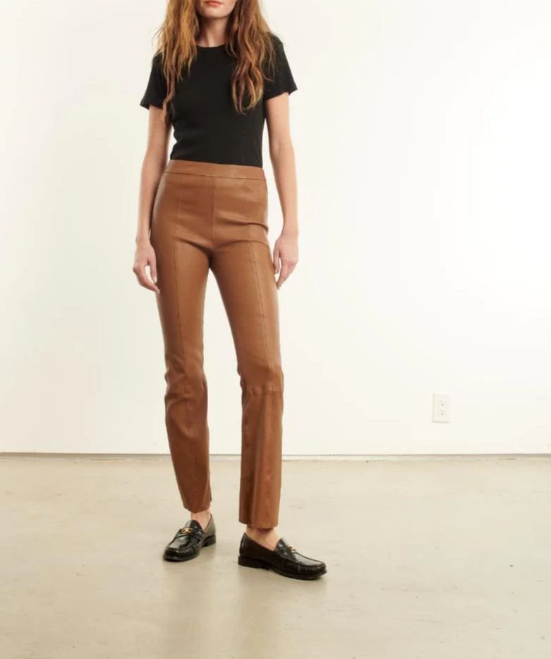 SPRWMN Leather Ankle Flares in Walnut with Princess Seams