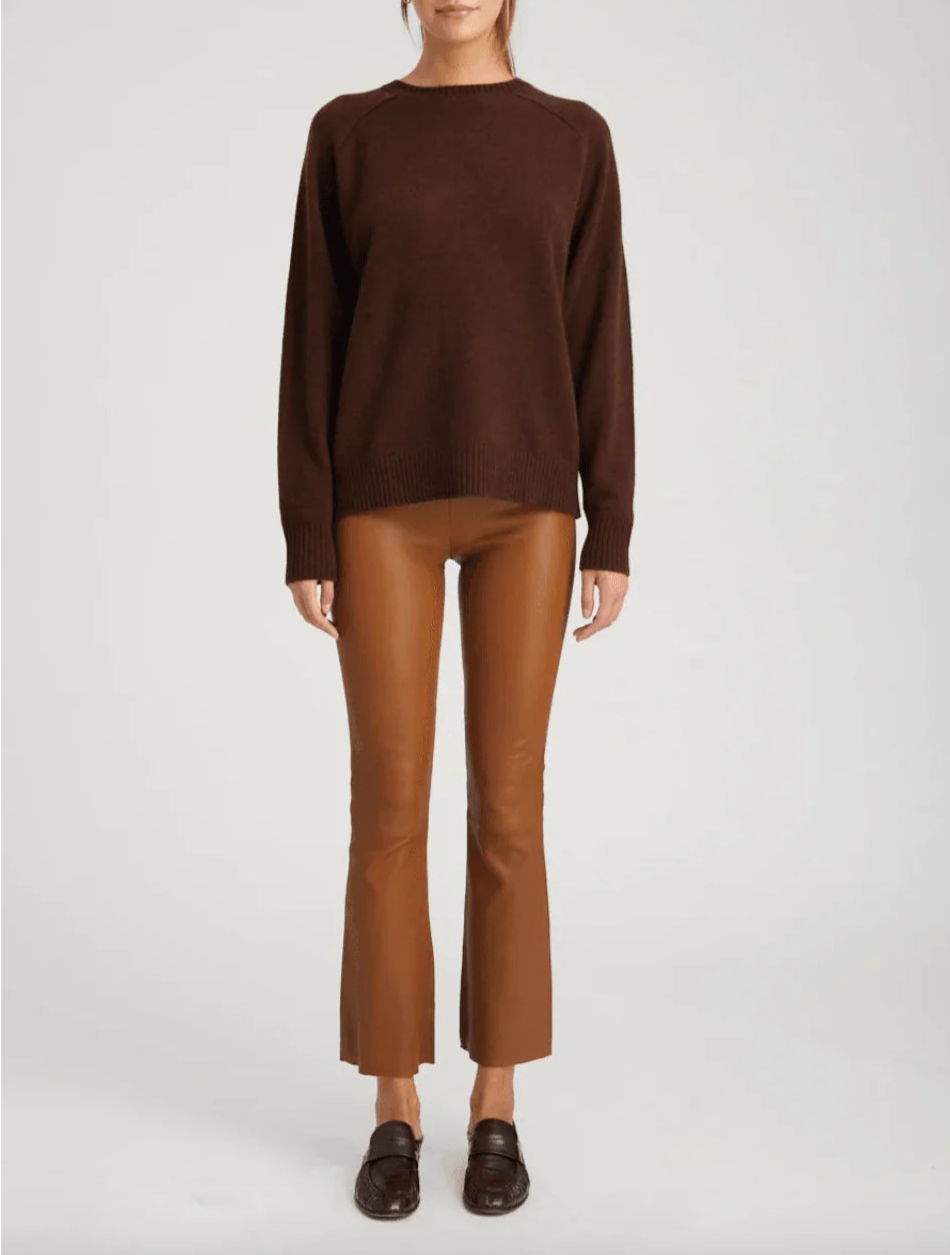 Leather Ankle Flares in Walnut