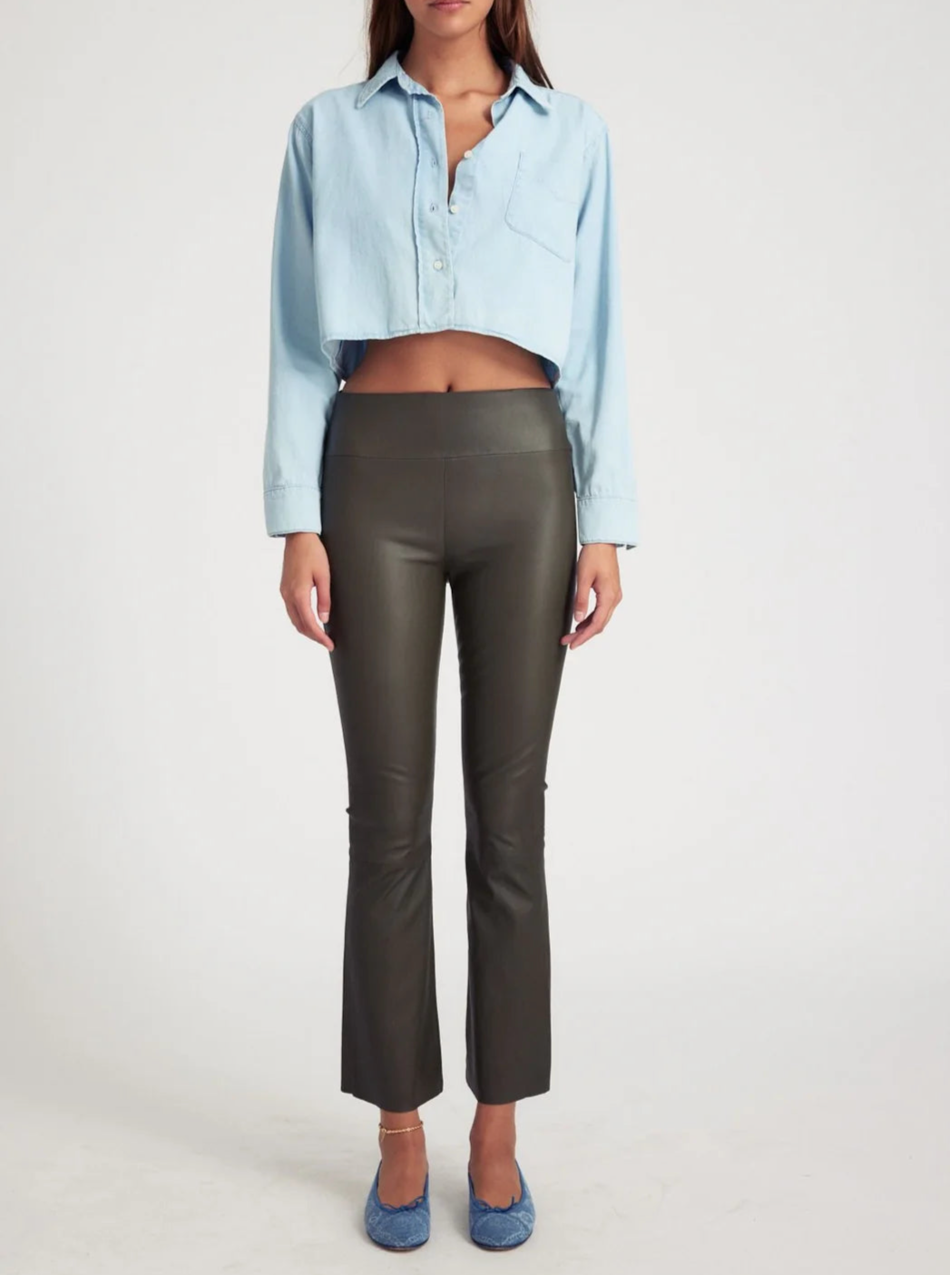 Leather Ankle Flares in Cactus